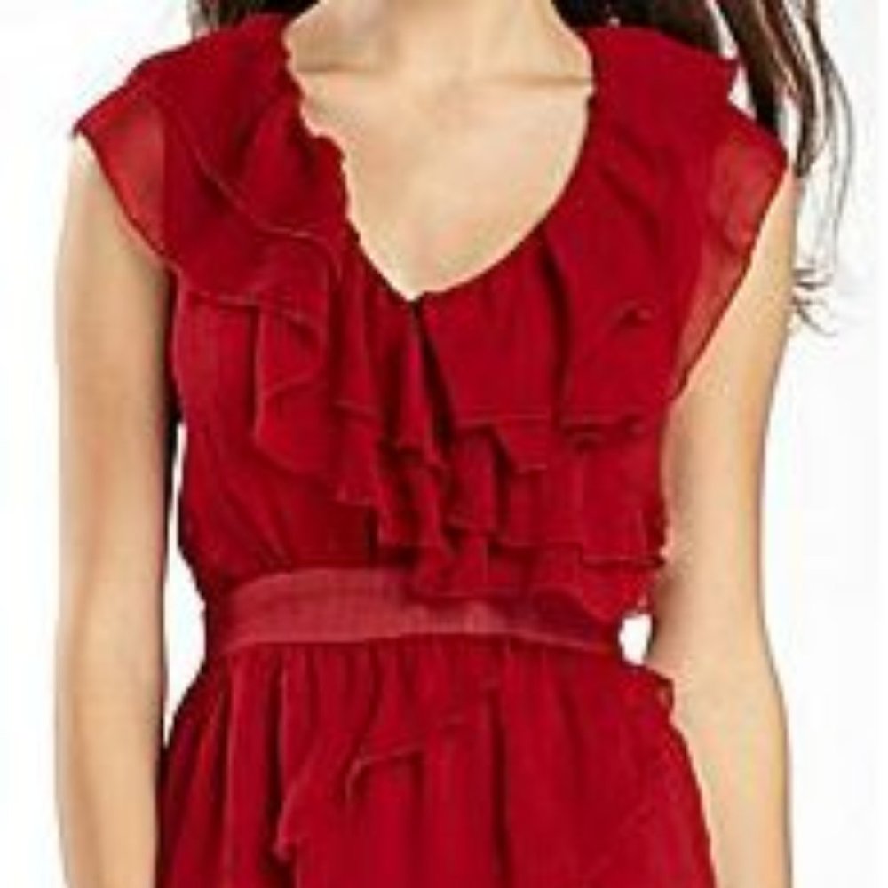 Olsenboye Red Ruffle Flowy Chiffon Dress - Size 3